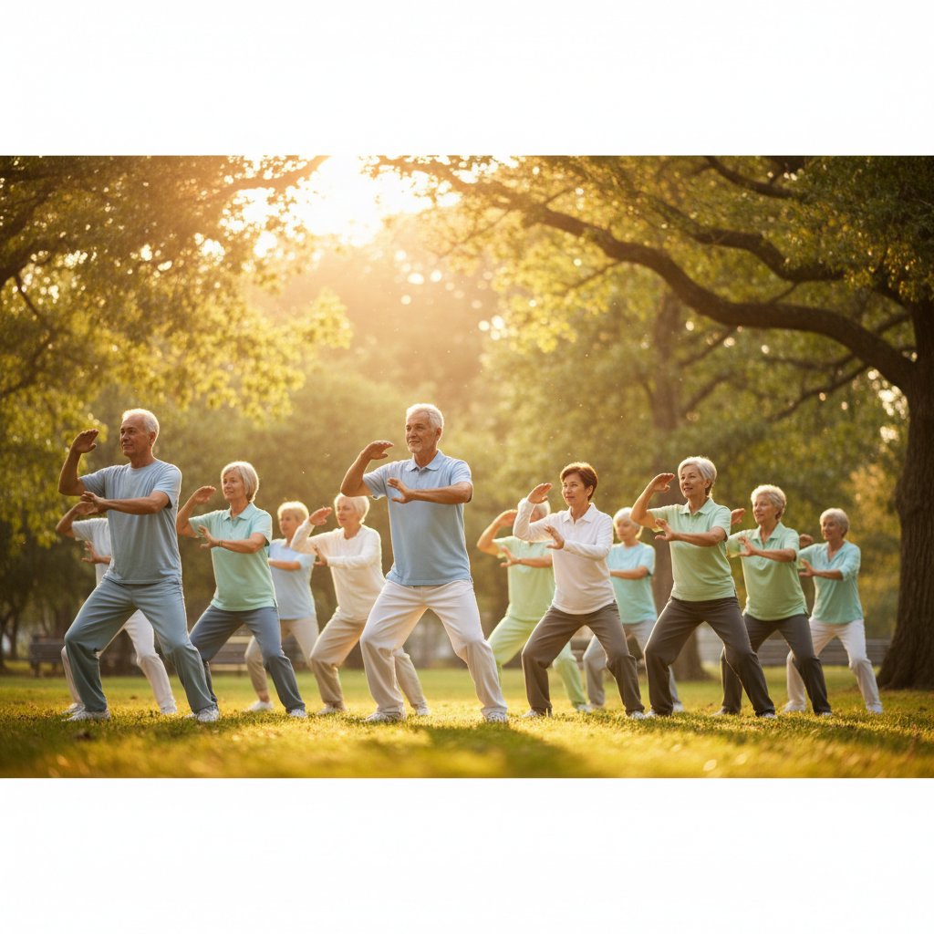 Grupa seniorów uczestniczących w zajęciach aktywności fizycznej w Warszawie